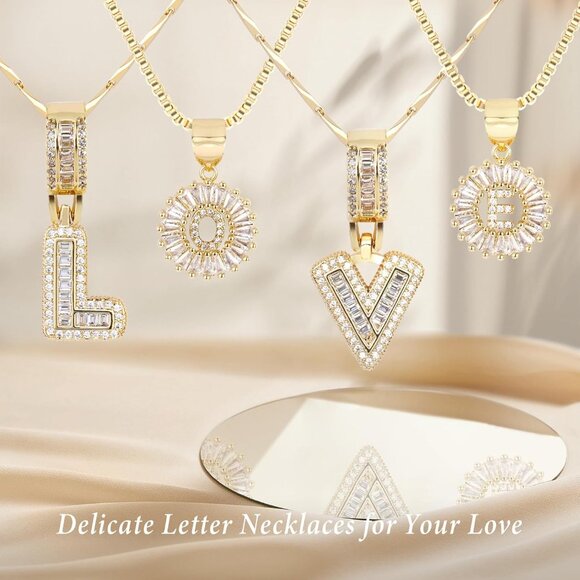 Customizable 14K Gold Initial Necklace with Sparkling Zirconia - A-Z Options - Picture 6 of 6